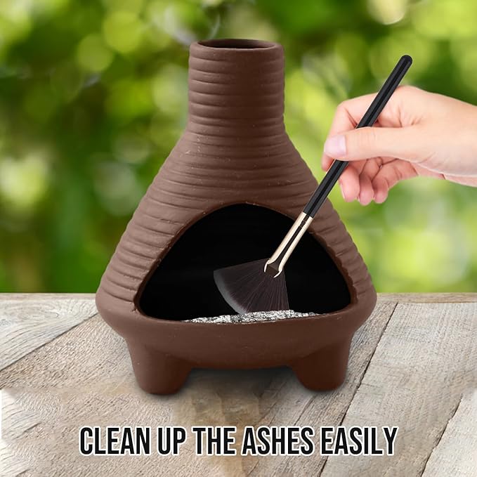 Palo Santo Holder Handmade Ceramics Incense Burner Chimney Dish Smudge Bowl for Palo Santo Sticks Sage Bundles with Brush(Brown) (Aroma Diffuser Red)