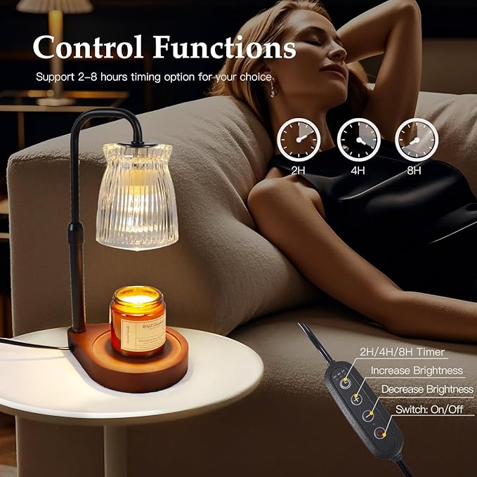 Shering Candle Warmer Lamp with Timer Dimmable, Adjustable Height Candle Light Warmer with Gift Box, Birthday Gifts for Women Mom, House Warming Gifts New Home Decor, Wax Warmer Lamp with 2 Bulbs