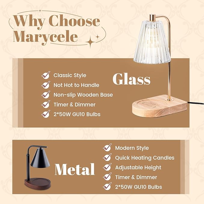 Candle Warmer Lamp with Timer Dimmer, Wax Melt Warmer with 2 Bulbs for Jar Candles, Graduation Birthday Gifts for Mom Women Sister Friend, Housewarming Gifts for New Home Room Office Decor