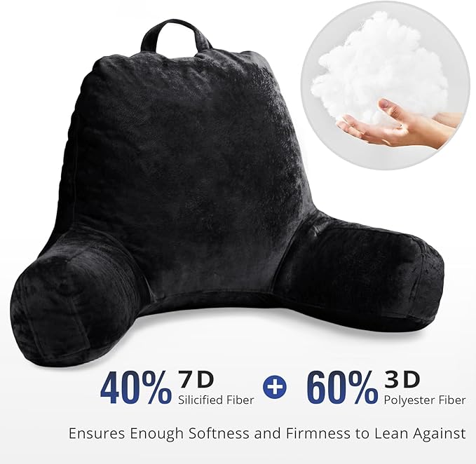 Sasttie Reading Pillow for Sitting in Bed Adult, Velvet Back Pillow for Bed Sitting Up, Backrest Back Support Chair Pillow, College Dorm Essentials for Girls and Boys, Black