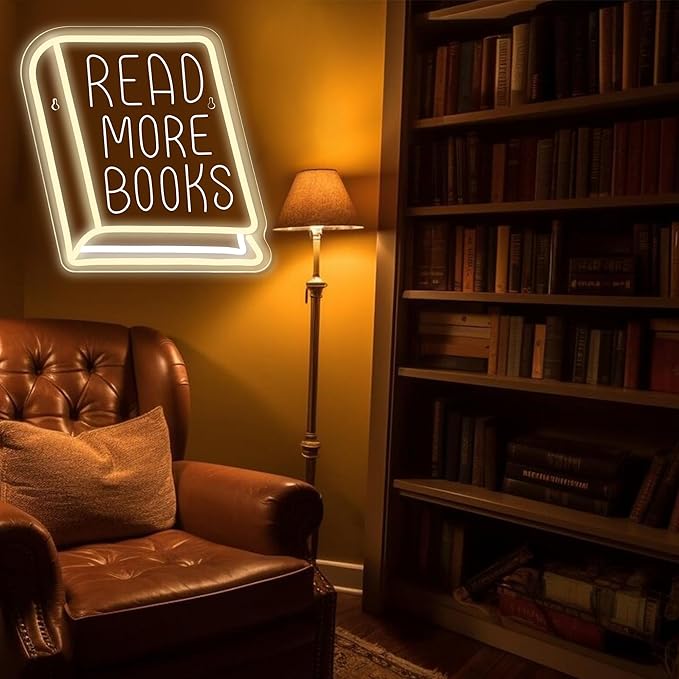 Read More Books Neon Signs for Wall Decor, Dimmable Book Classroom Neon Sign, Book Club Decor, Reading Bookshelf School Library Wall Decor, Book Lover Gift, Christmas Gifts(11 * 11.8in)