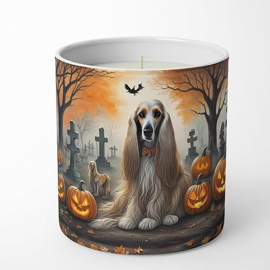 Caroline's Treasures DAC2003CDL Afghan Hound Spooky Halloween Decorative Soy Candle Nature Soy Wax Essential Oil Home Decor Ideal for Bedroom Kitchen Bath Office Gift, 10 oz