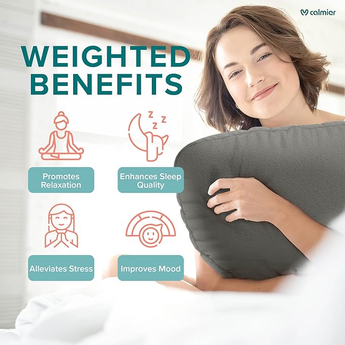 Calmier - 6 lb Sensory Weighted Pillow - Glass Bead Filled Hug Pillow - Ultra Plush Cozy Weighted Pillows for Adults and Kids - Child Sensory Pillow - Weighted Lap Pad (Charcoal Gray - Fleece, 6 LBS)
