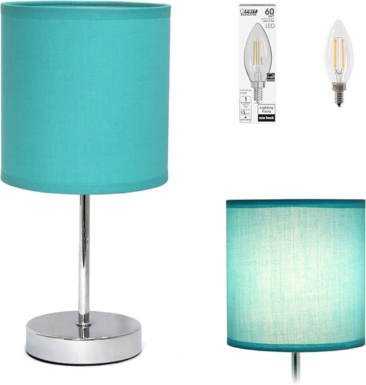 Simple Designs LT2007-BLU-LB Basic Chrome Mini Table Lamp for Living Room, Nightstand, Desk, Countertop, Blue, with Feit LED Bulb Included