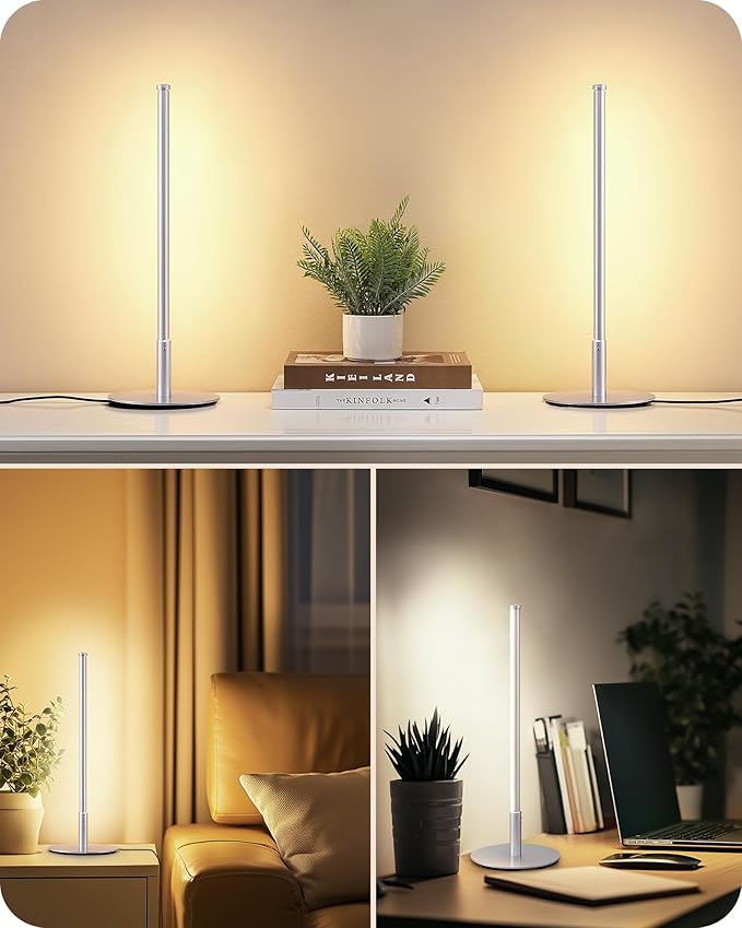 EDISHINE Upgraded LED Table Lamp, Stepless Dimmable Bedside Lamp with 3 Color Temperature, Modern Nightstand Lamp, Desk Lamp for Bedroom, Living Room, Corner, Gift, Metal Finish, Silver, 6W