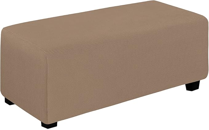 Easy-Going Stretch Ottoman Cover Folding Storage Stool Furniture Protector Soft Rectangle slipcover with Elastic Bottom(Ottoman X-Large,Camel)