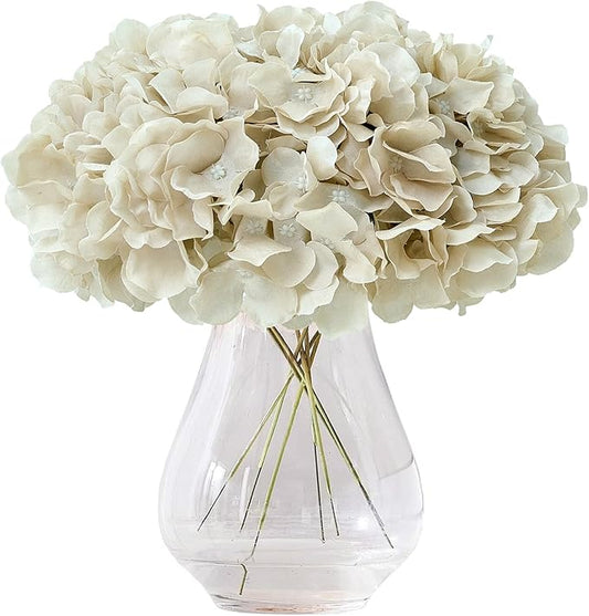 Hydrangea Artificial Flowers Beige Heads Fake Silk Flowers Full Silk Flowers with Stems Wedding Home Party Shop Baby Shower Decor