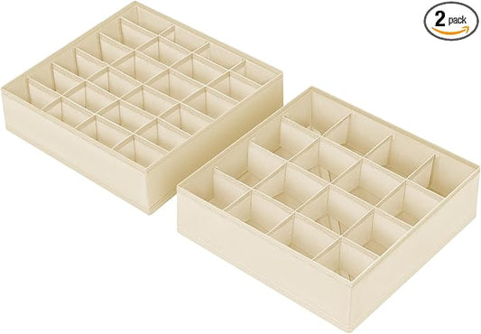Joyoldelf Sock Drawer Organizer Divider 2 Packs Underwear Organizer, 24 Cell + 16 Cell Closet Organizers and Storage Sock Holders Organizers for Storing Socks, Handkerchiefs, Ties, Belts (Beige)