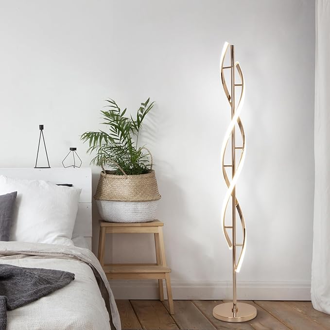 ADISUN 40W LED Floor Lamp Remote Control Dimmable Spiral Floor Lamp Indoor Tall Lamp Floor Lamps for Living Rooms Family Rooms Bedrooms Offices Lighting (Gold)