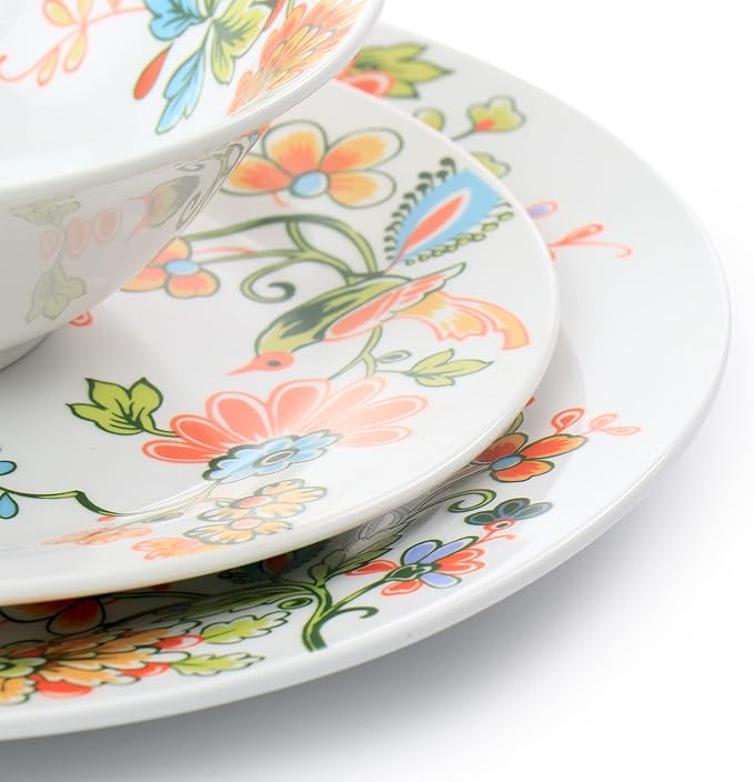 Elama Spring Bloom 16 Piece Round Porcelain Dinnerware Set