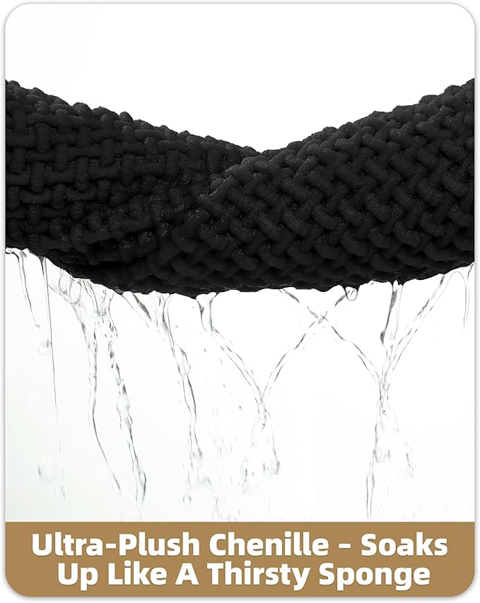 Color&Geometry Chenille Pile Large Bathroom Rugs Upgraded Denser, 24"x36" Non Slip Absorbent Black Bath Mats for Bathroom Thin Fit Under Door, Washable Quick Dry