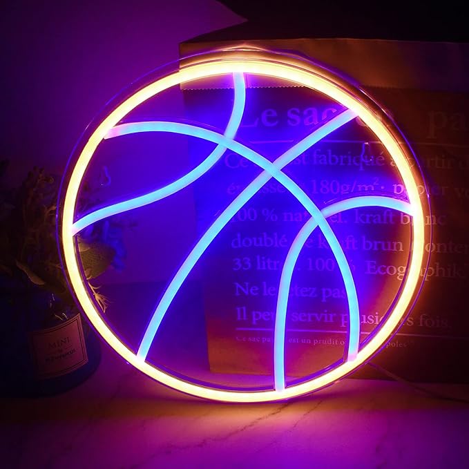 Basketball Neon Signs Sport Neon Light Led Sign Neon Sign for Bedroom Led USB Powered Switch Light up Sign Neon Sign for Wall Decor Bedroom Christmas Birthday Signs Kids Gift(Blue Yellow