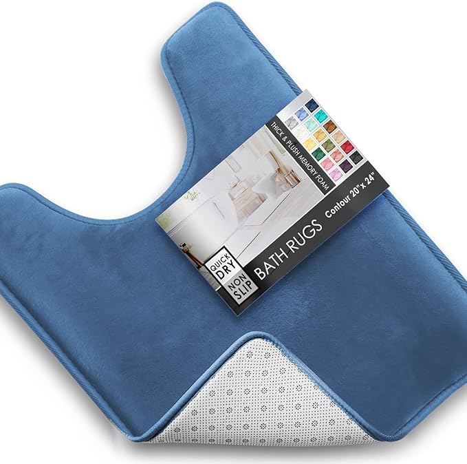Clara Clark Bathroom Rugs, Velvet Memory Foam Bath Mat, Non-Slip, Machine Washable Bath Rugs - Dries Quickly, Ultra Soft Plush Bath Mats for Bathroom, 20 x 24, Calm Blue