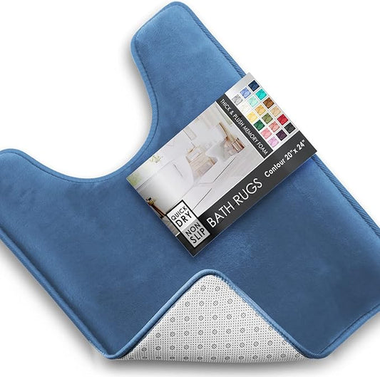 Clara Clark Bathroom Rugs, Velvet Memory Foam Bath Mat, Non-Slip, Machine Washable Bath Rugs - Dries Quickly, Ultra Soft Plush Bath Mats for Bathroom, 20 x 24, Calm Blue