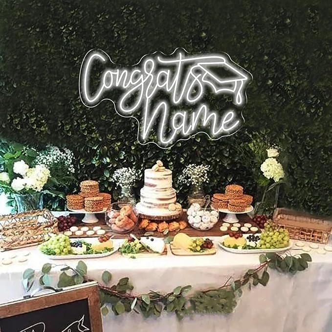 Congrats Grad Neon Sign, Custom Congrats Name Neon Sign, Personalized Grad Party Decor, Wall Graduation Backdrop Decor for Class of 2025 Party Celebration Gifts
