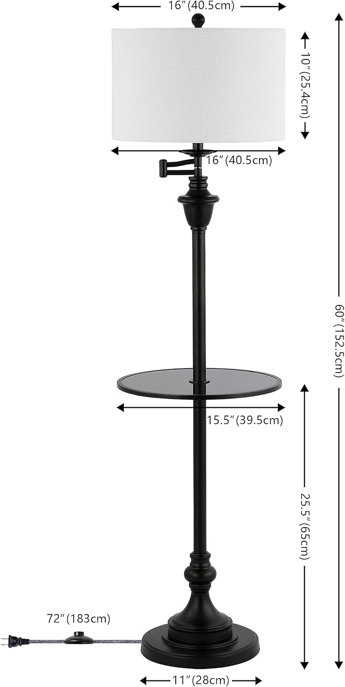 JONATHAN Y JYL3055D Cora 60" Metal/Glass LED Side Table and Floor Lamp, Contemporary,Transitional for Bedroom, Living Room, Office, Kids Room, College Dorm, Bookcase, LED Bulb Included, Black