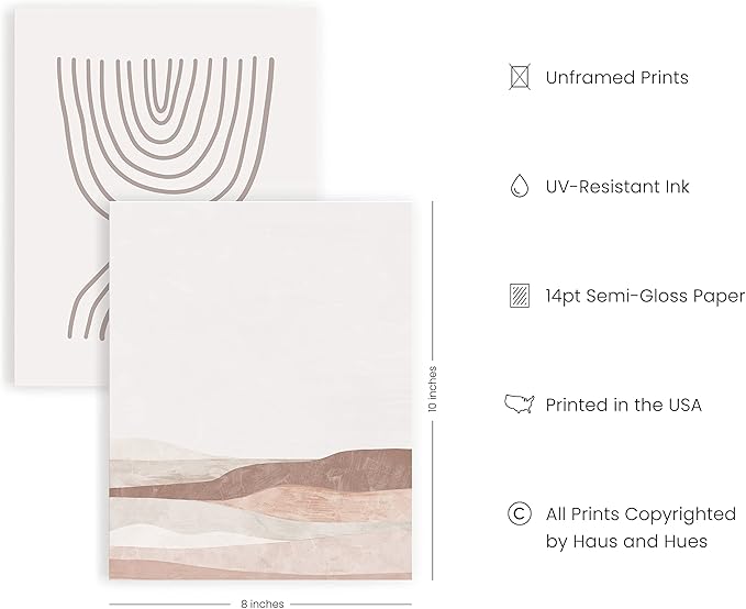 HAUS AND HUES Frameable Beige Boho Art Wall Decor - Set of 6 Neutral Mid Century Modern Wall Art, Minimalist Wall Art, Neutral Wall Decor, Beige Boho Posters for Room Aesthetic (Unframed 8x10)