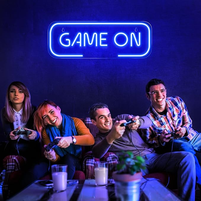 Kavaas Gaming Neon Sign, Game On Neon Sign for Game Room Decor - LED Game Neon Sign for Teen Boy Room Decor, Gamer Wall Decor - Best Gamer Gifts for Boys, Kids (Blue)