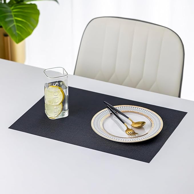 LEXMORE PVC Woven Placemats 4 PCS Wipeable Indoor/Outdoor Table Mats Washable Vinyl Place Mats for Dining Table, Set of 4-Black