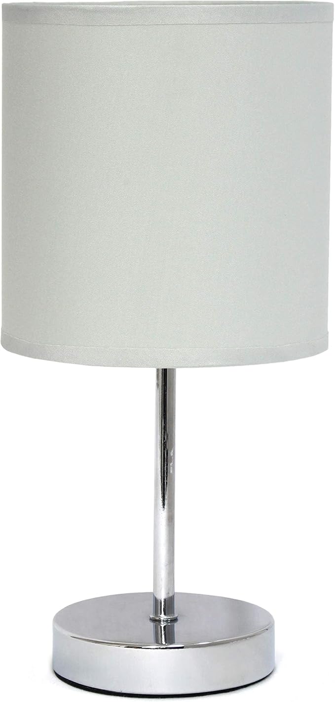 Simple Designs LT2007-SLT Chrome Mini Basic Table Lamp with Fabric Shade, Slate Gray