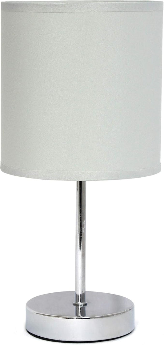 Simple Designs LT2007-SLT Chrome Mini Basic Table Lamp with Fabric Shade, Slate Gray