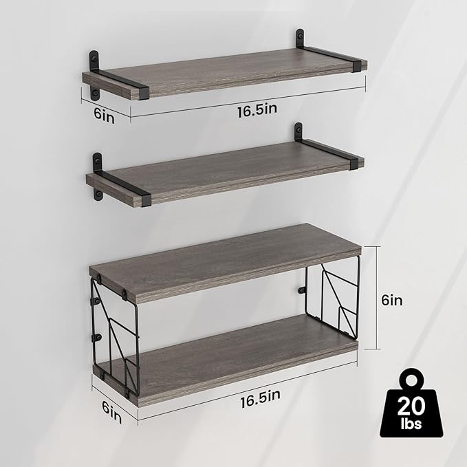 B4Life Floating Shelves Wall Mounted Bathroom Rustic Over Toilet Shelves with Toilet Paper Basket, Farmhouse Floating Shelf for Bedroom, Living Room, Kitchen, Wall Decoration
