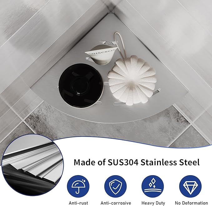 2 Pack Corner Shower Shelves 304 Stainless Steel Brushed Nickel Bathroom Corner Shower Shelf 8 in Drilling Installation