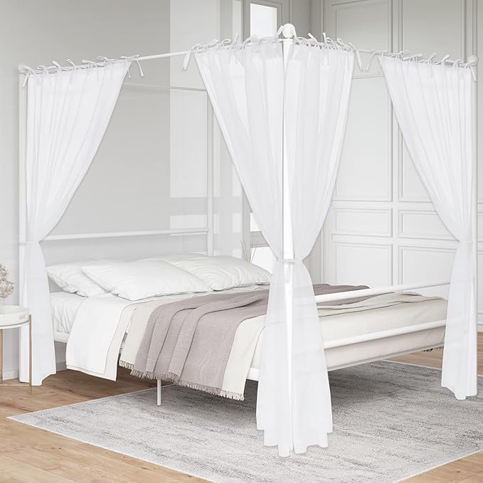 KGORGE Canopy Bed Sheer Curtains for Queen/King/Twin/Full Size, 8 Panels for Girls Boys Adults Bed, Home Bedroom Decor (White, 45 inch width X 96 inch length)