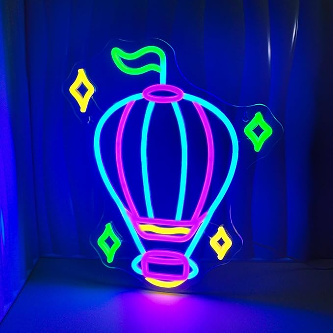 Hot Air Balloon Neon Signs for Wall Decor Blue Purple LED Light Sign for Preppy Room Decor Light Up Sign for Birthday Party Decoration USB Powered