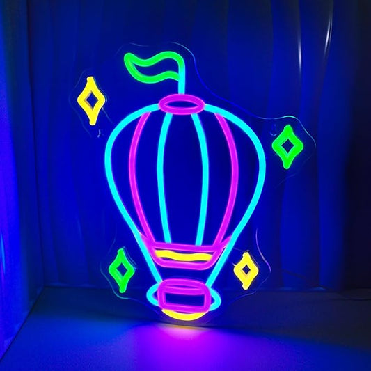 Hot Air Balloon Neon Signs for Wall Decor Blue Purple LED Light Sign for Preppy Room Decor Light Up Sign for Birthday Party Decoration USB Powered