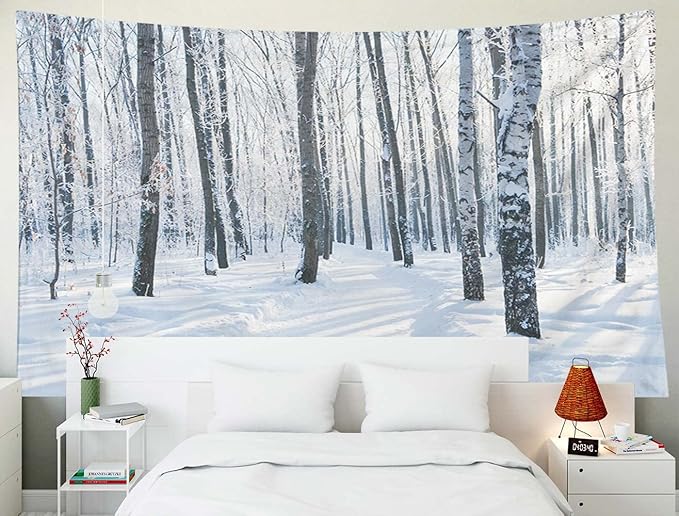 EMMTEEY Winter Birch Tapestry, 80X60 Wall Art for Bedroom, Dorm, Living Room