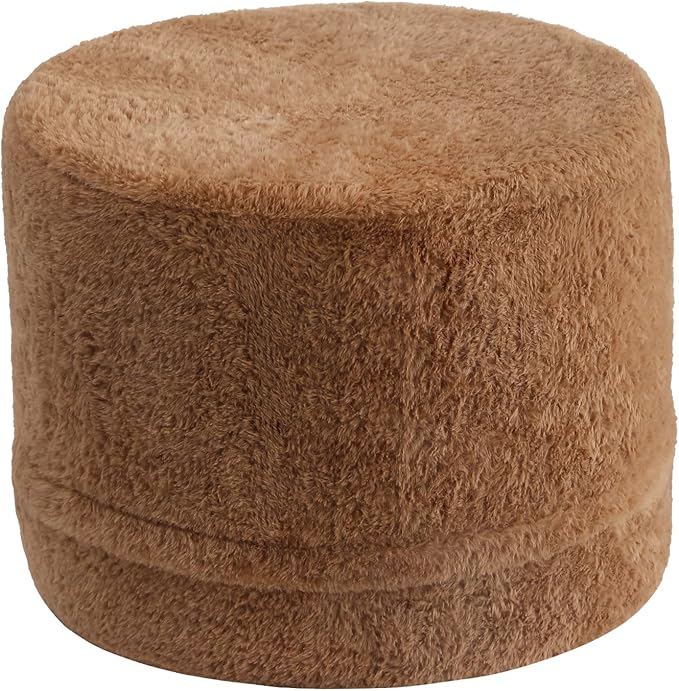 Tiita Pouf Ottoman and Foot Rest, Round Foam Stuffed Floor Pouf with Storag for Living Room, Brown