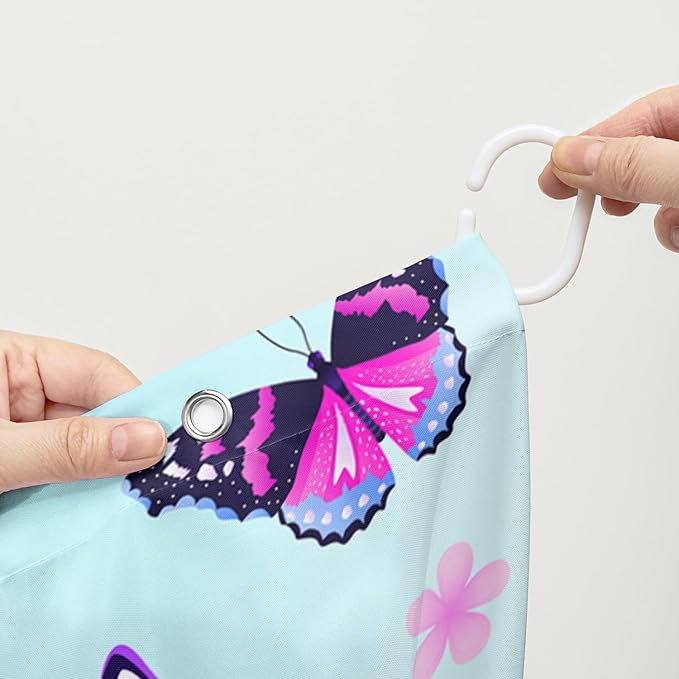 AILONEN Pink Butterfly Girls Shower Curtain for Bathroom Decor,Beautiful Floral Butterfly Women Butterfly Bath Curtain 60" W*72" H Polyester Waterproof Bathroom Curtain with 12 Hooks