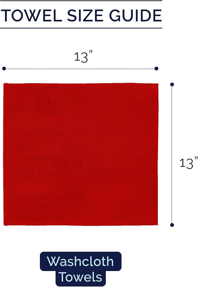 Elegant Comfort Premium Turkish Cotton 6 Pack Washcloths Set - 13 x 13 inch, Luxurious Hotel Spa Quality 100% Turkish Cotton 6PC Washcloth Set - Highly Absorbent - Soft Bathroom Towels, Red