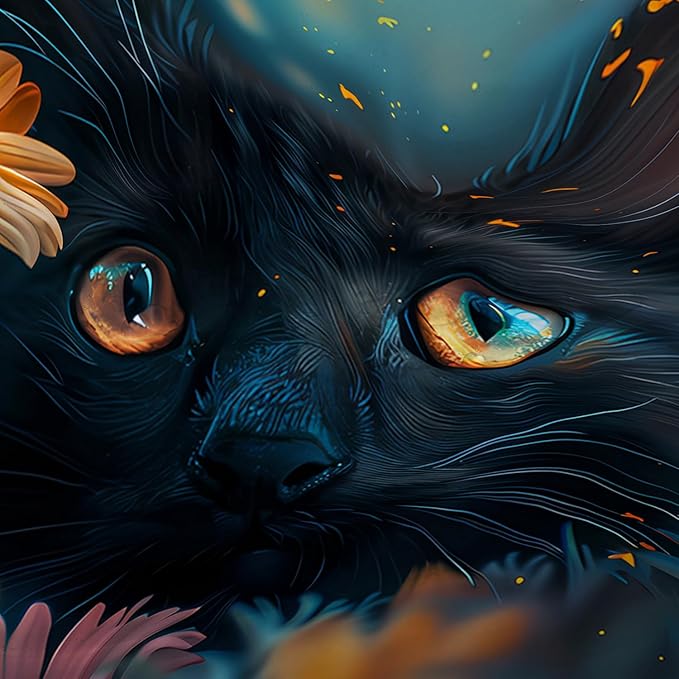 AILONEN Cute Black Cat Shower Curtain Set, Yellow Flower Kitty Cloth Shower Curtain Curtain for Bathroom,Cat Lovers Animal Shower Curtain Liner for Kids Boys Girls,48" W*72" H