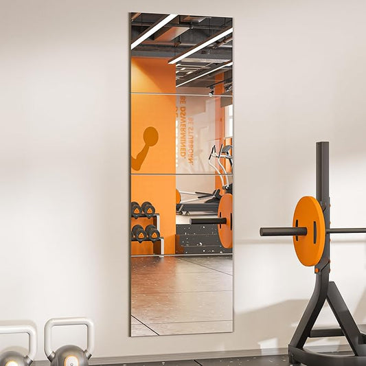 Wall Mirror Tiles, 16"x12"x4PCS Full Length Home Gym Mirror for Garage, Bedroom, Living Room, Over The Door