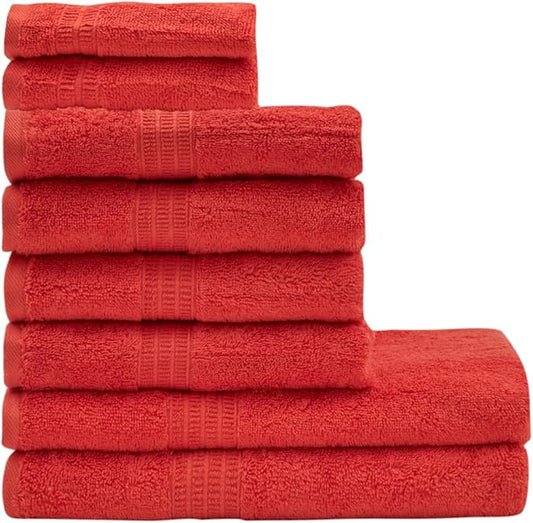 HOMELOVER 8 Piece Towel Set - 100% Organic Cotton, 2 Bath Towels, 4 Hand Towels, 2 Washcloths - 500 GSM, Hotel & Spa Quality, Soft, Quick Dry, Highly Absorbent Bathroom Essentials (Coral Orange)