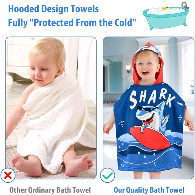 HUANLANG Kids Hooded Beach Towel for Boys Girls,Bath Pool Beach Poncho Towels Super Soft & Absorbent Cotton Towel Childrens Shark Beach Towels for Toddler 2-6 Years Old