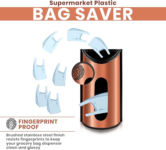 Utopia Kitchen Grocery Plastic Bag Holder and Dispenser Medium, Easy Wall Mount Bag Saver, Stainless Steel, Copper