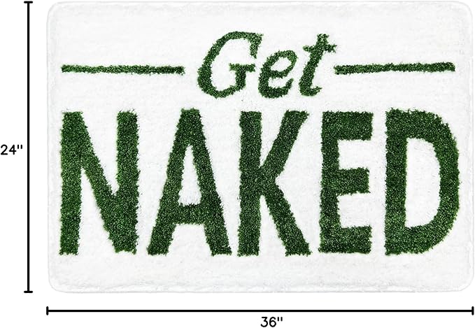 Get Naked Bathroom Rugs - Funny Non Slip Bath Mats for Sink, Bathtub and Shower - White, Green 24" x 36" Water Absorbent Cute Carpet for Bathroom Floor Decor