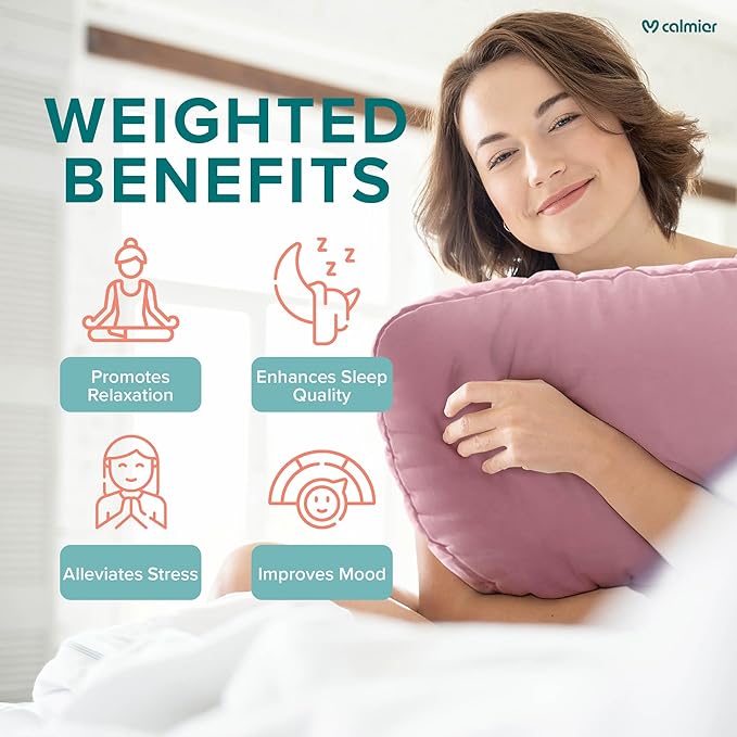 Calmier - 12 lb Sensory Weighted Pillow - Glass Bead Filled Hug Pillow - Ultra Plush Cozy Weighted Pillows for Adults and Kids - Child Sensory Pillow - Weighted Lap Pad (Pink - Minky, 12 LBS)