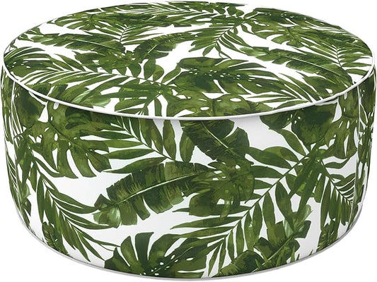 LVTXIII Indoor/Outdoor Inflatable Ottoman, D31 x H14 Inch Large Round Ottoman, All Weather Foot Rest Stool, Portable Footrest for Patio, Garden, Camping and Home - Palm Green