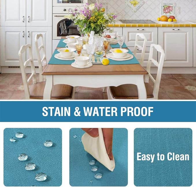 H.VERSAILTEX Linen Placemats Set of 6 Premium Solid Table Mats for Dining Table Spill-Proof Waterproof Heat-Resistant Kitchen Mats Washable, 12x18 inches, Teal