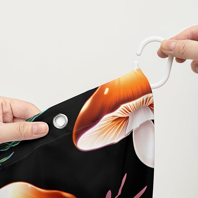 AILONEN Cartoon Mushroom Shower Curtain,Cute Red Mushroom Waterproof Fabric Bath Curtain for Kids Girls Boys,Natural Fungal Plants Shower Curtain Set for Bathroom 36" W*72" H