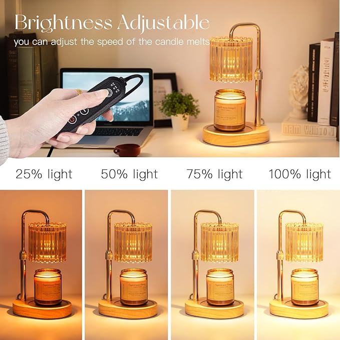 Candle Warmer Lamp with Timer: Gold Candle Warming Lamp with 2 Bulbs Height Adjustable Wax Melt Warmer Dimmable Modern Bedroom Decor Gift for Women
