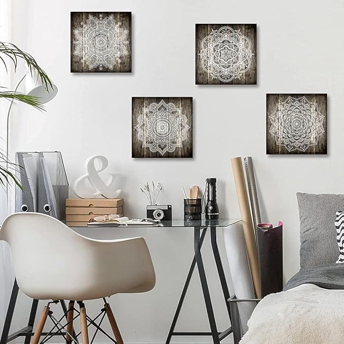Canvas Wall Art For Bedroom Wall Decor For Living Room Black And White Abstract Paintings Modern 4 Piece Framed Retro Pattern Canvas Art Bathroom Prints Ready To Hang Pictures For Home Decorations