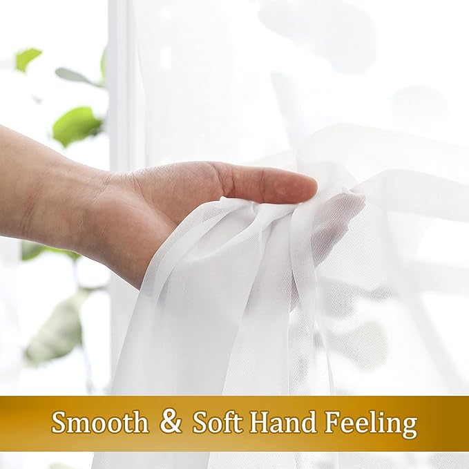 Aiyufneg White Sheer Valance for Window Curtains 24 Inch Length, Light Filtering Kitchen Valances, Small Voile Sheer Curtains for Living Room/Bathroom/Basement, Dual Rod Pocket, 2PCS, 40W x 24L Inch
