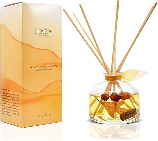 LOVSPA Pumpkin Vanilla Chai Reed Diffuser - Comfort – Wild Pumpkin, Spicy Chai, Cardamom, Vanilla & Cinnamon Scented Oil with Sticks - Made in The USA
