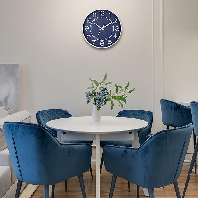 HZDHCLH Modern Wall Clocks Battery Operated,10 inch Navy Blue Clock for Wall,Silent Small Wall Clock for Living Room Bedroom Kitchen Office Nursery Decor