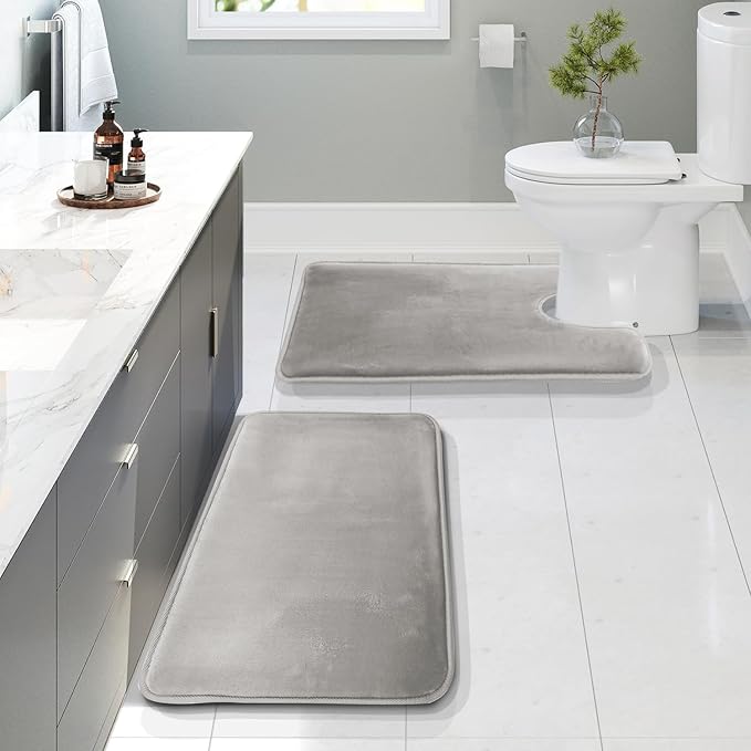 Clara Clark Bathroom Rugs, Velvet Memory Foam Bath Mat, Non-Slip Bath Rugs, Machine Wash, Dries Quickly, Ultra Soft Plush Bath Mats for Bathroom,